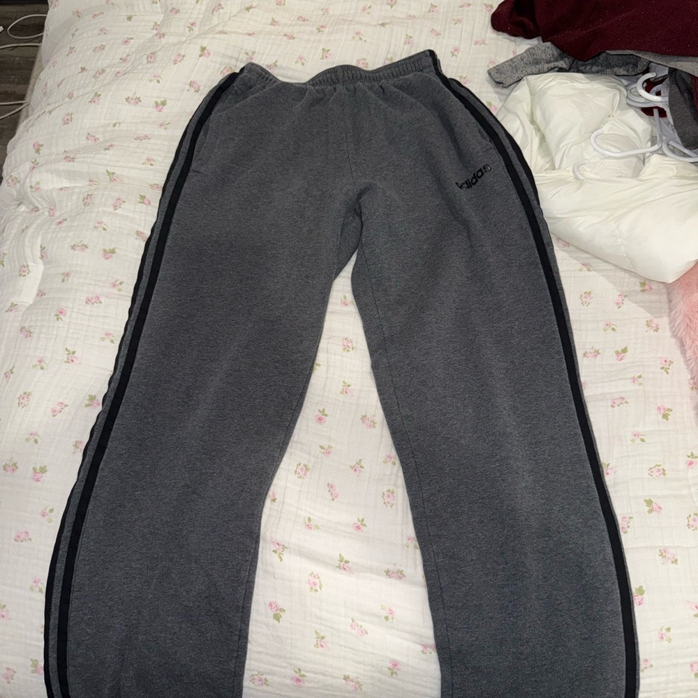 adidas Dark Gray Kids Joggers with Black Stripes